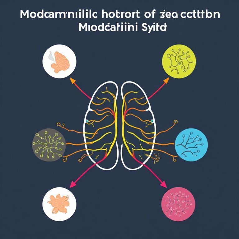 Modafinil'in merkezi sinir sistemindeki etkisini anlatan soyut çizim.